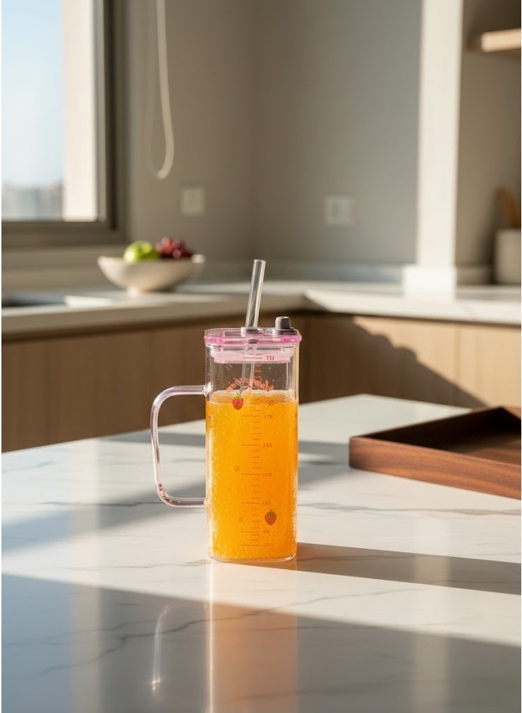 CASA HOME Strawberry Printed Measuring Water Bottle with Lid & Straw – Transparent Reusable Drink Bottle - Image 3